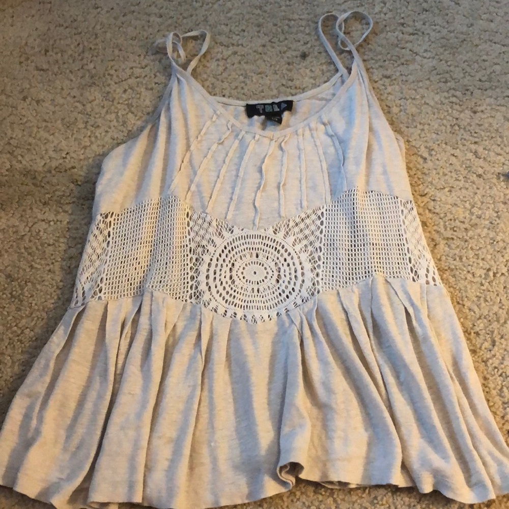 Tan tank top with lace see through center